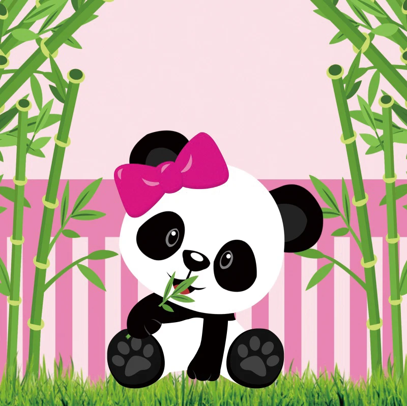 Pink Cartoon Panda Baby Shower Birthday Party Decor Background Green Bamboo Custom Poster Portrait Photography Backdrop Poster