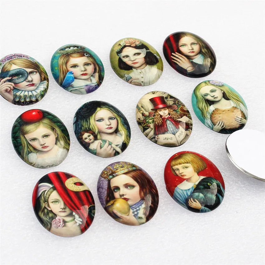 30x40mm Random Mixed Fashion Retro Girl Oval Glass Cabochon Flatback Photo Base Tray Blank DIY Making Accessories 5pcs K02125
