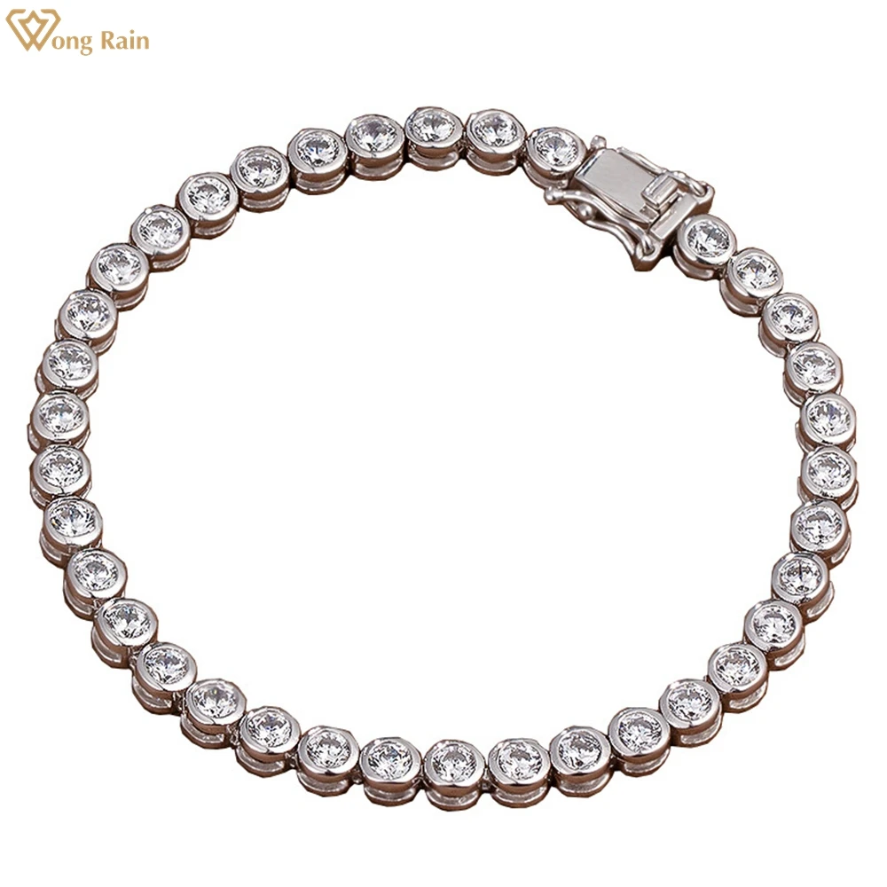 Wong Rain 925 Sterling Silver High Carbon Diamonds Gemstone Full Diamond Bracelet Bangle For Women Fine Jewelry Christmas Gift