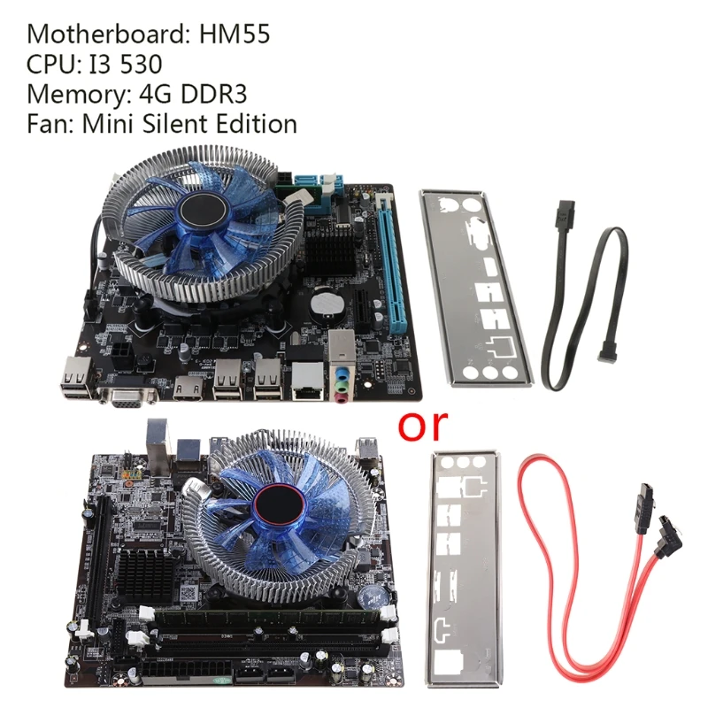 

1Set HM55 Computer Motherboard I3 I5 Lga 1156 4G Memory Cooler Fan Atx Desktop Computer Mainboard Game Assembly Kit Au12 20