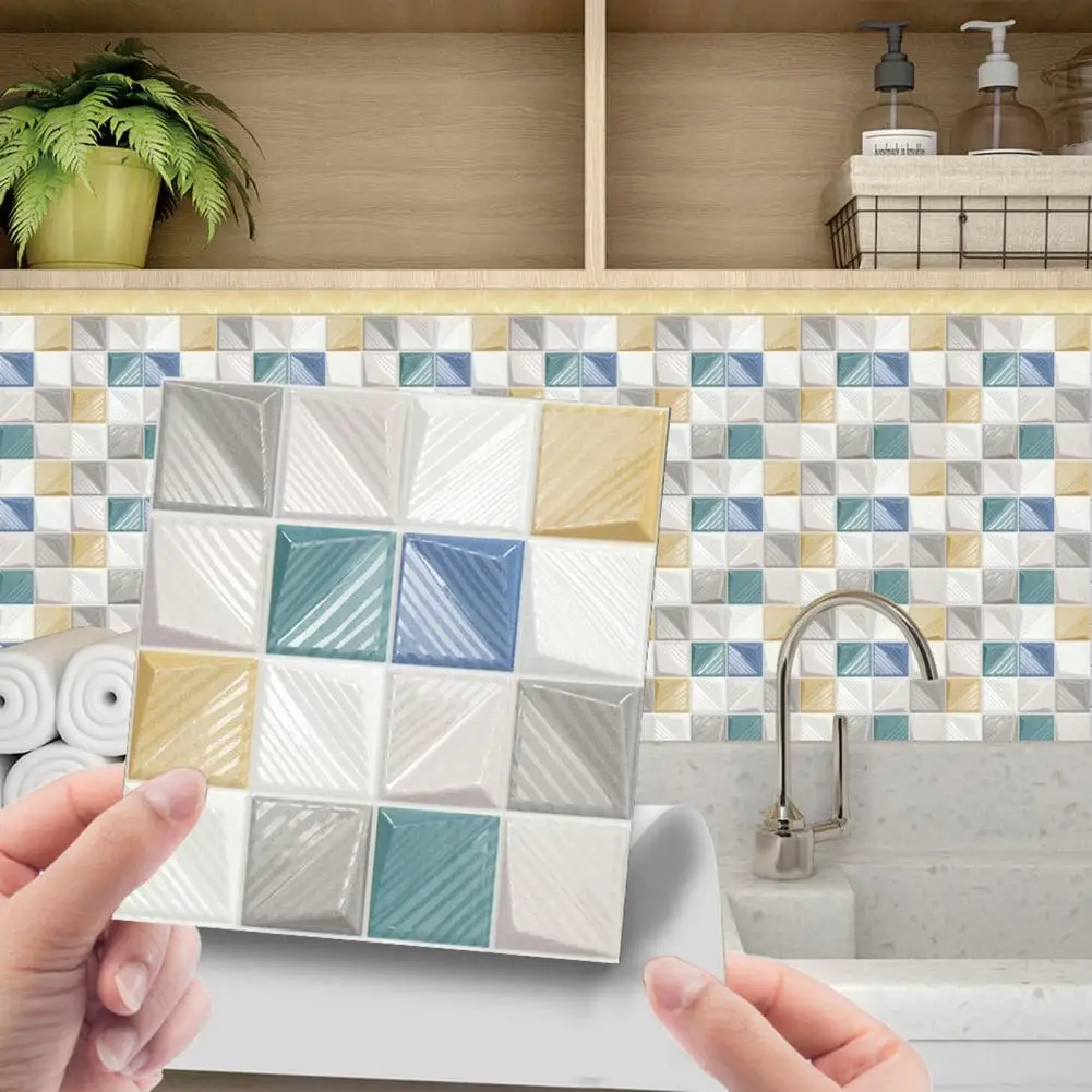 10 Pcs/Set Waterproof Tile Sticker Mosaic 3D Three-dimensional Wall Painting Kitchen Accessories Renovation Room Decor Bathroom