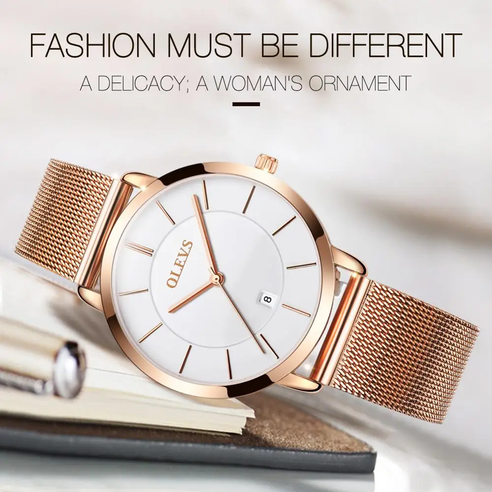 OLEVS New Rose Gold White Women Watch Casual Quartz Watches Ladies Top Brand Female Wrist Watch Girl Clock