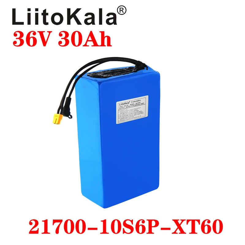 LiitoKala 36v 30ah 21700 10S 6P motocykl elektryczny rower trójkołowy batteria 36v 30ah E akumulator do skutera do Bafang/Tongsheng XT60