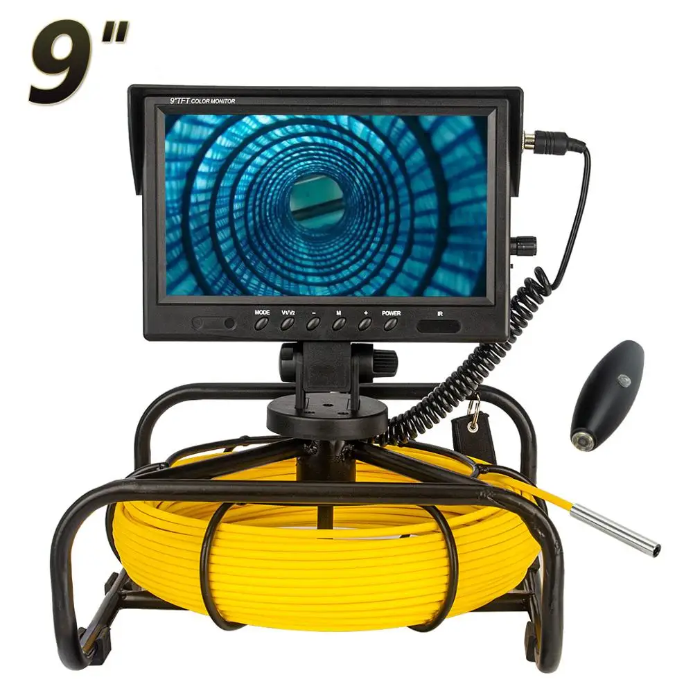 20M 50M Yellow cable 9inch Color display waterproof sewer video inspection 6.5mm camera with Rotating coil shelf /DVR/16GB/WIFI