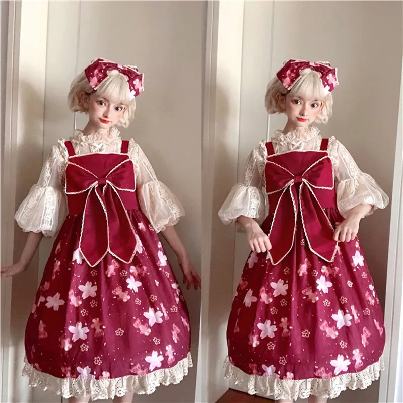 Słodka księżniczka sukienka lolita koronka w stylu vintage bowknot śliczny nadruk wysokiej talii sukienka w stylu wiktoriańskim kawaii dziewczyna gothic lolita jsk loli cos