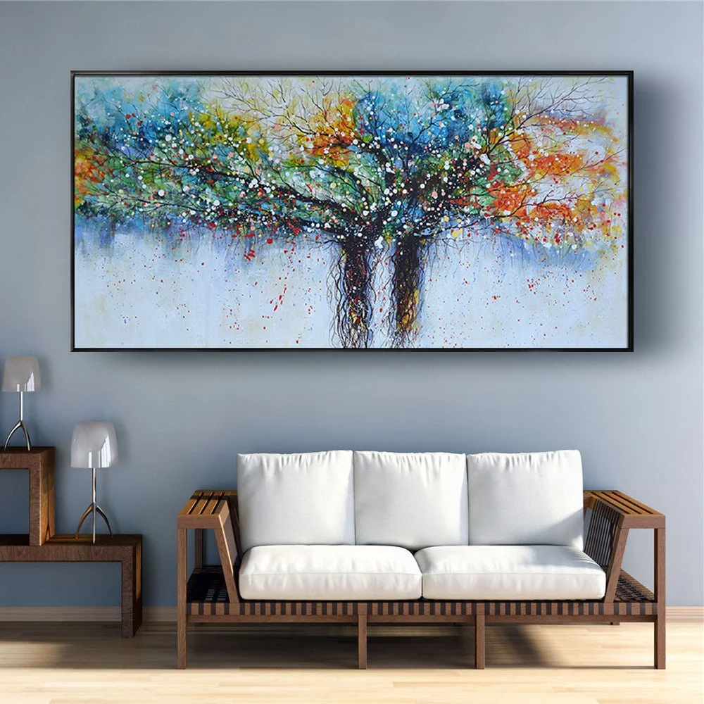 

100% Handmade Abstract Knife Oil Paintings Colorful Tree Image Beautiful Wall Art Canvas Poster Decor Living Room Home Artwork