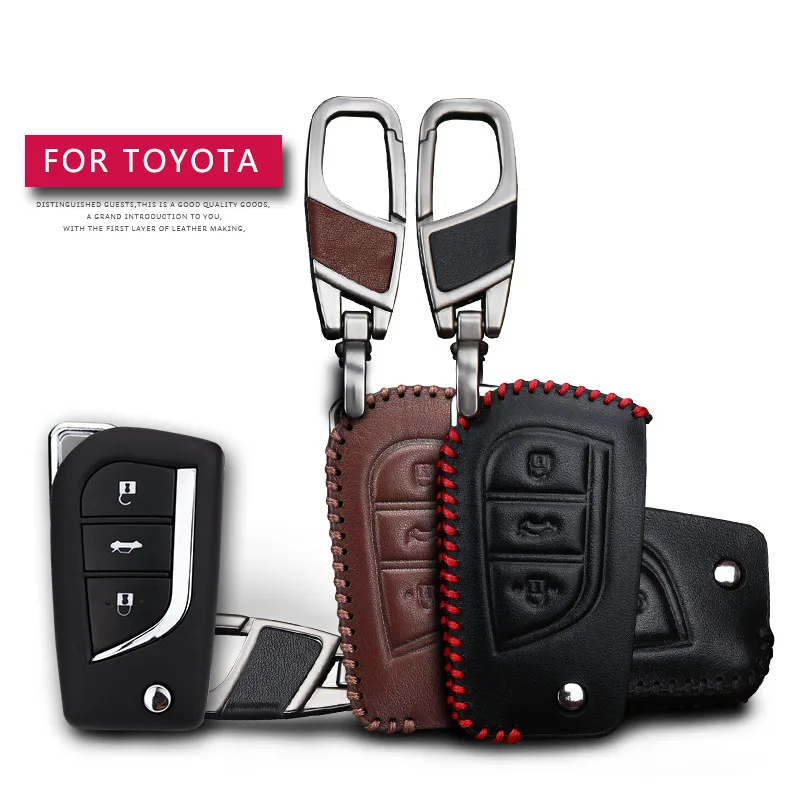 Leather Car Keyring Key Cover Case for Toyota Chr Corolla Yaris Rav4 Prius Camry Aygo 2020 2021 Hilux Key Holder Accessories