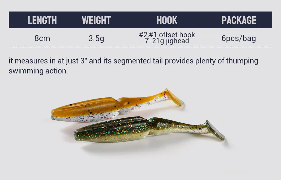 NOEBY Shad Weiche Köder 8 cm 3,5 g Wobbler Silikon Minnow Künstliche Weiche Köder T Schwanz Swimbait für Bass angelgerät Köder – Detail 3