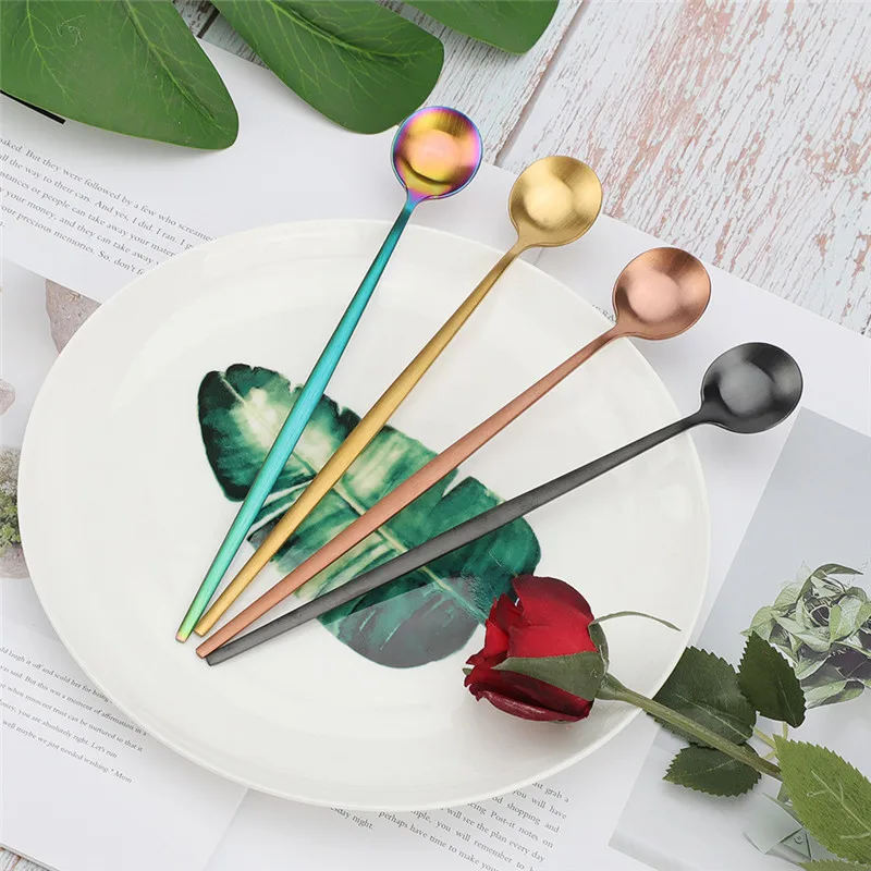 Matte Dinnerware Colorful Dinner Set Stainless Steel Cutlery Set Complete Icespoon Steel Cutlery Kitchen Tableware Eco Friendly