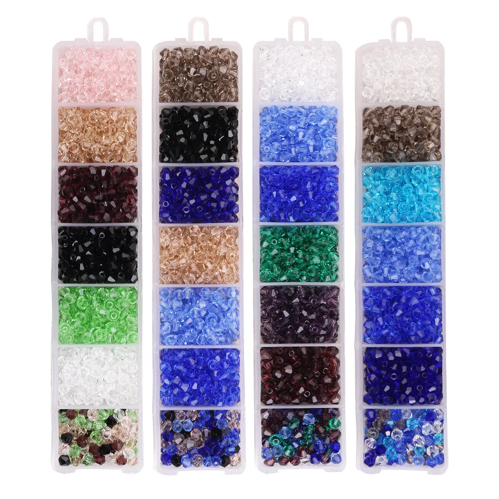 4 6mm Bicone Crystal Beads Set Faceted Rhombic Glass Beads Box Loose Spacer Beads Kit for Jewelry Making DIY Bracelet Necklace