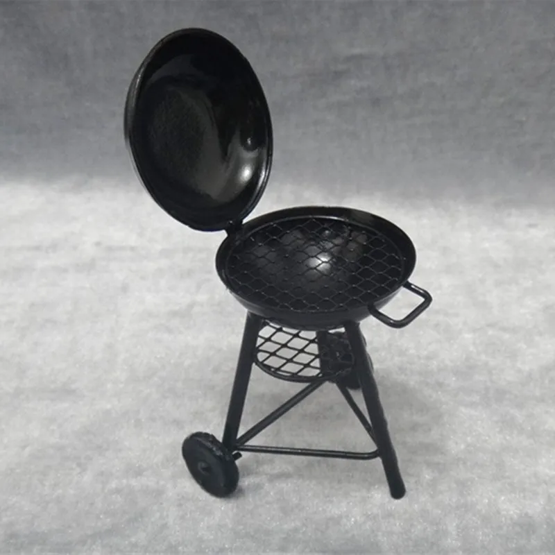 1:12 Dollhouse Outdoor Barbecue Grill Wrought Iron Ornaments Round Oven Miniature Model Decor