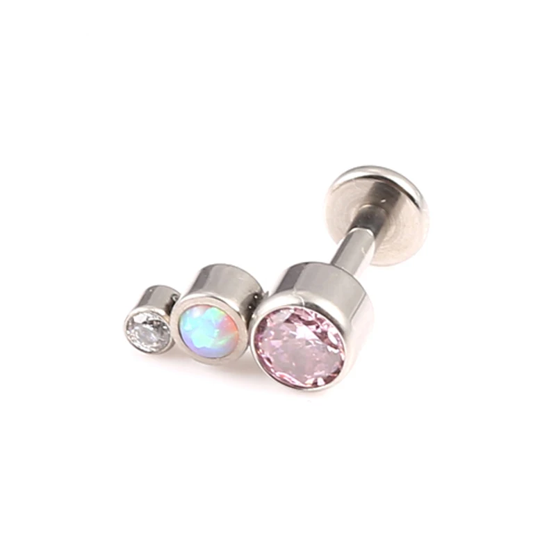 QM ASTM F136 Implant Grade Titanium  Internally Threaded Pink Curved Cluster Labret Ring Ear Helix Lip Stud Piercing Jewelry