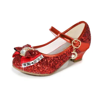 Princesa crianças sapatos de couro para meninas flor casual glitter crianças salto alto 2020 meninas sapatos borboleta nó azul rosa prata