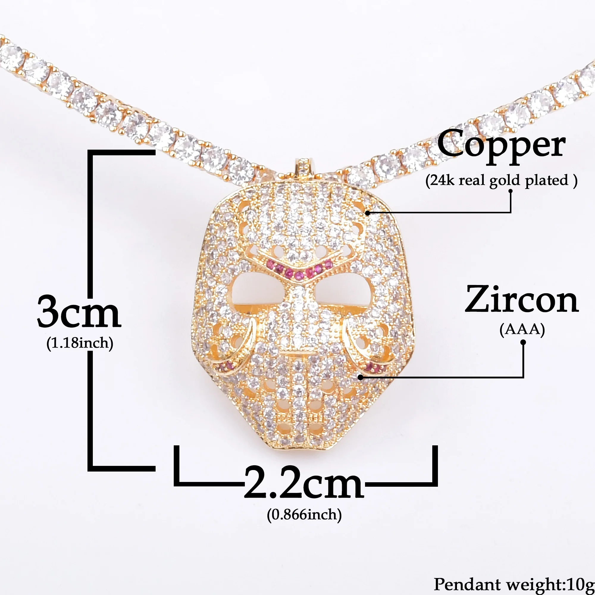 Mask Shape Pendant Necklace  Gold Color Hip Hop Rock Street Jewelry