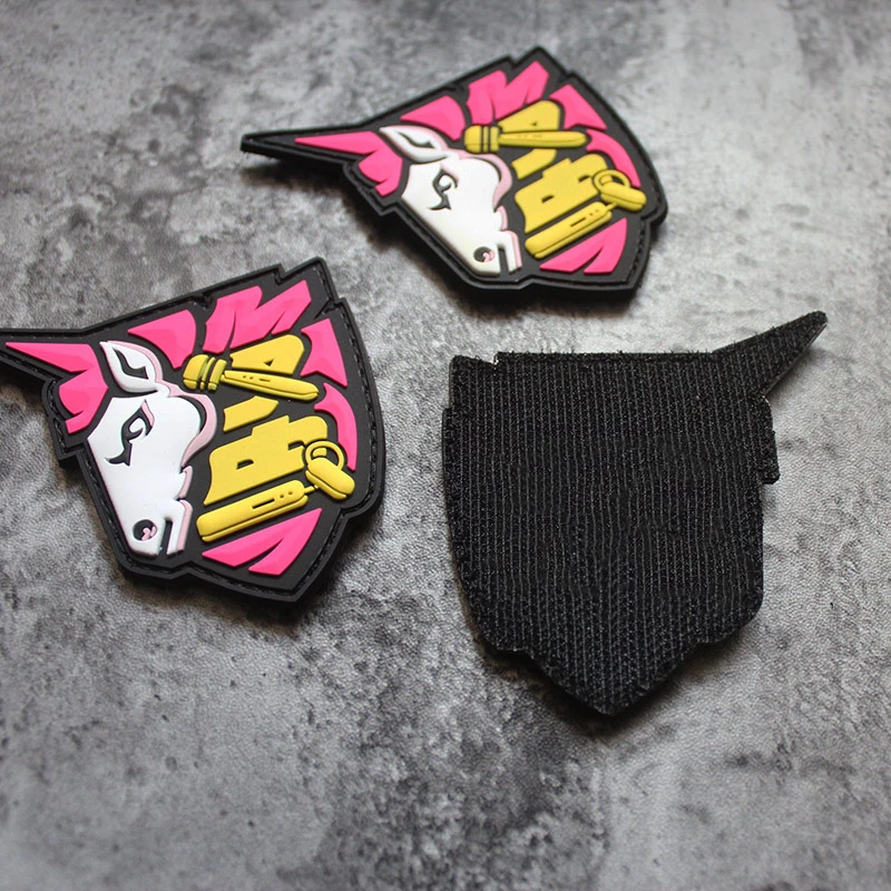3D PVC Chinese Character Patch Funny Coquettish Horse Animal Tactical Badges for Clothes Backpack Vest Decorations