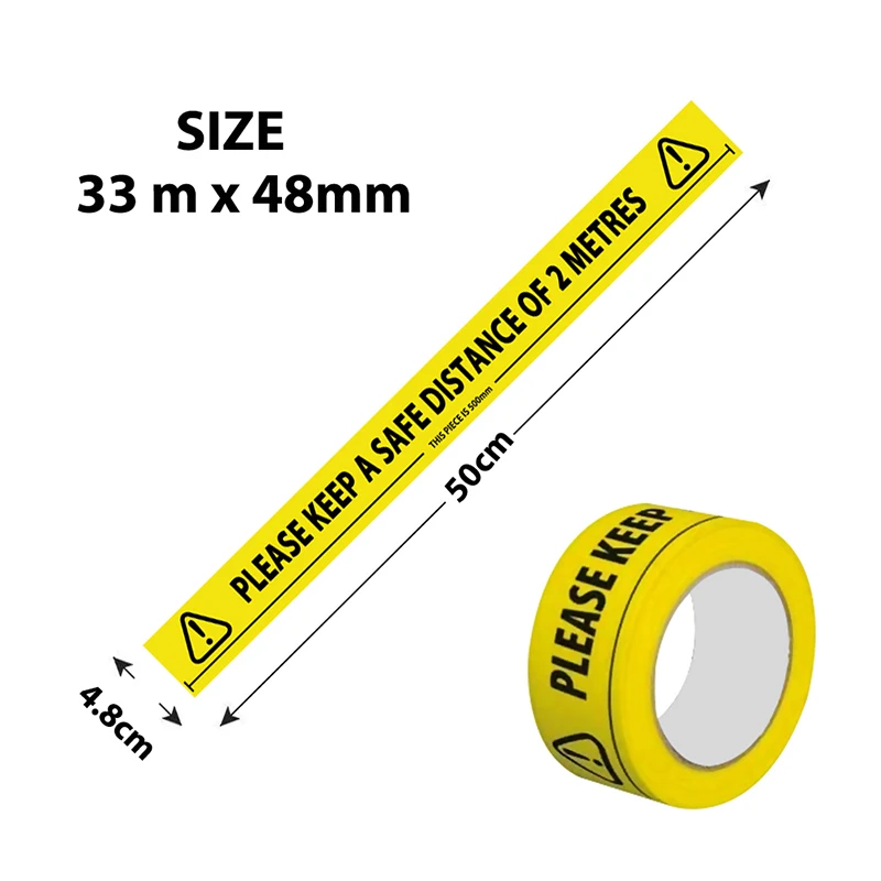 Safety Tape 2m Metre Apart Social Safe Distancing Floor Tape 33m x 48mm Alarm Warning Caution Signs Sticker Safety Supplies