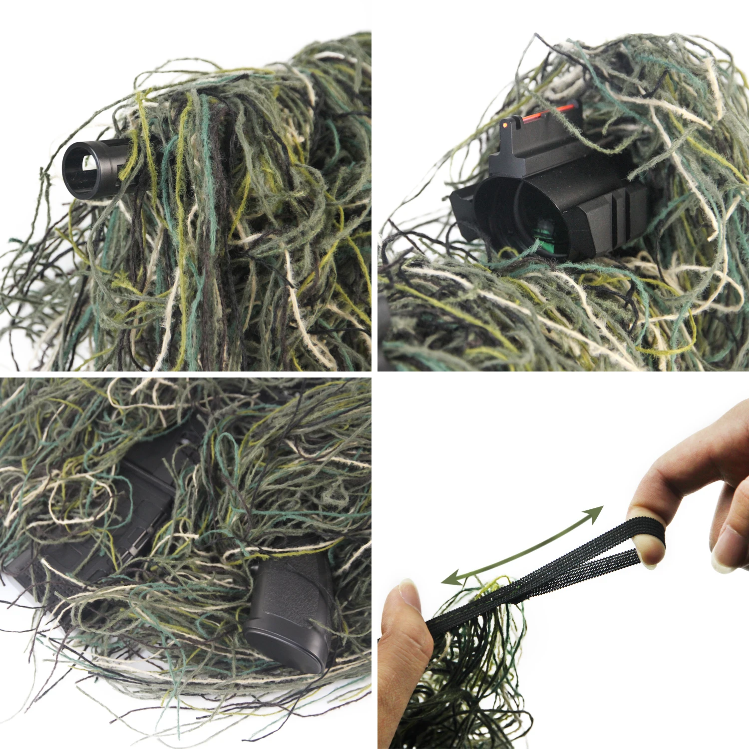 GUGULUZA 3D Rifle Sniper Ghillie Cover for Hunting Ghillie Suit Woodland-Desert Green Gun Wrap for Paintball Airsoft Accessories view 5