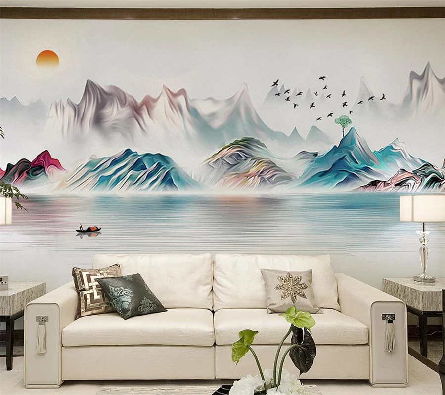 

Customized large wallpaper 3d new Chinese style abstract landscape mural living room bedroom hotel TV background wall decoration