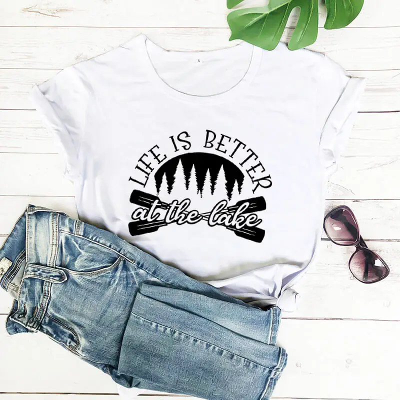 Life Is Better At The Lake Shirt New Arrival 100%Cotton Summer Funny T Shirt Lake Life Shirts The Lake Is My Happy Place