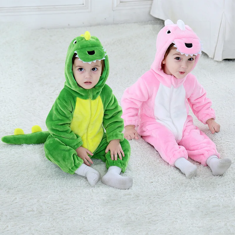 Umorden-Disfraz de dinosaurio Kigurumi para niñas, pijamas de invierno para niños pequeños, mono, mono de franela, color rosa