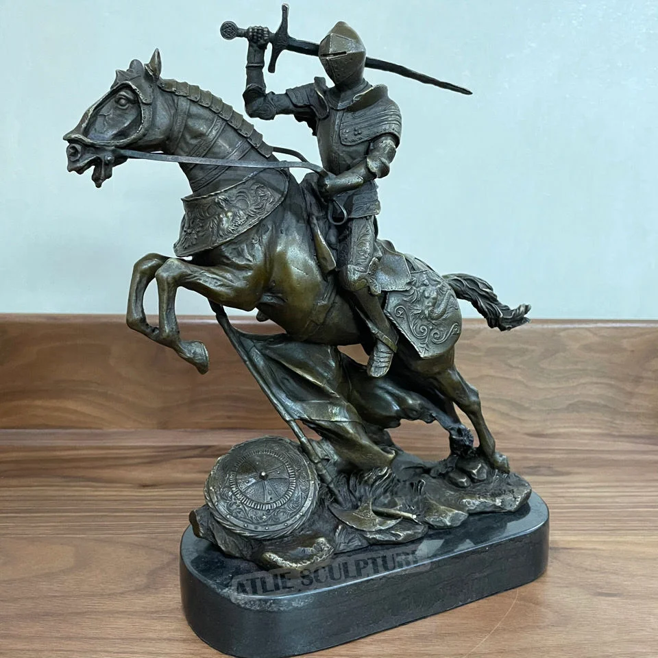 Bronze knight Statue Medieval Warrior Sculpture Vintage European Collectible Figurine Art Office Decor Gifts