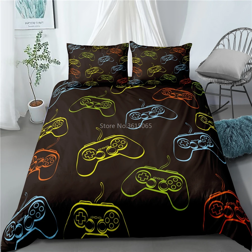 White Gamer Gamepad Pattern Bedding Sets Bed Linen Bedclothes Adult Kid Cartoon Duvet Cover Pillowcase Twin Full Queen King Size