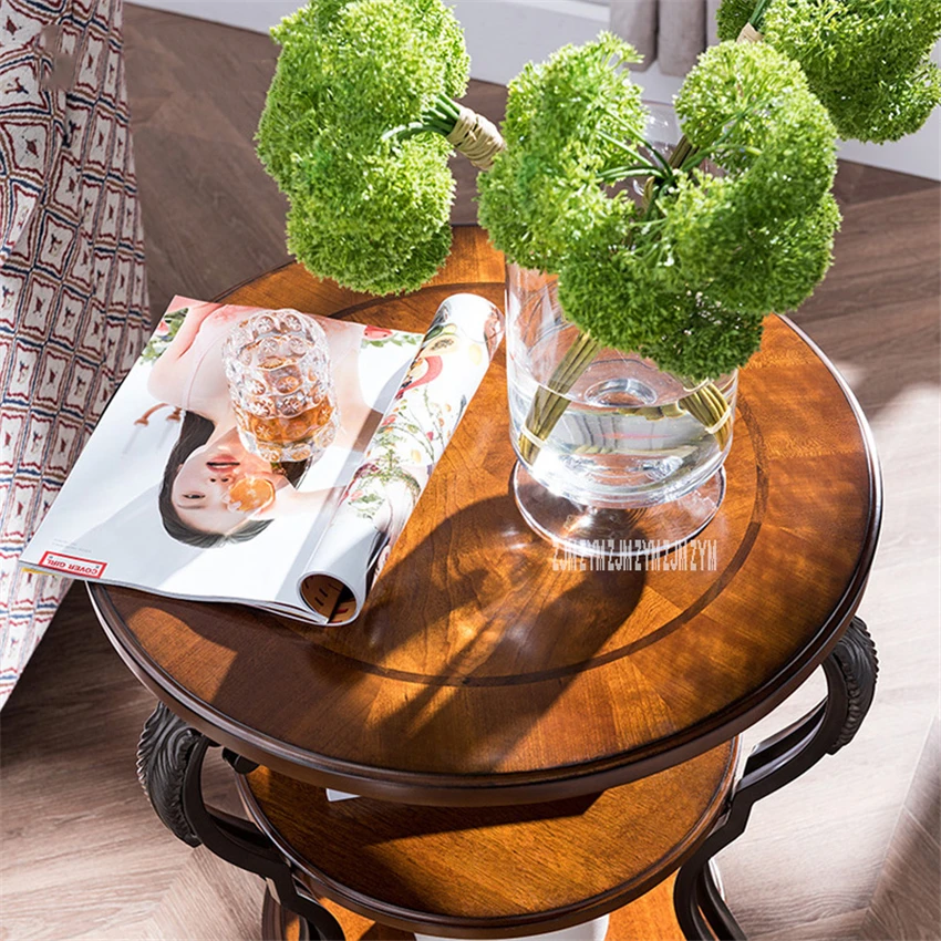 SYX-03469 Retro American Style lron Tea Table Living Room Double Layer Sofa Side Table Simple Small Round Coffe Storage Table