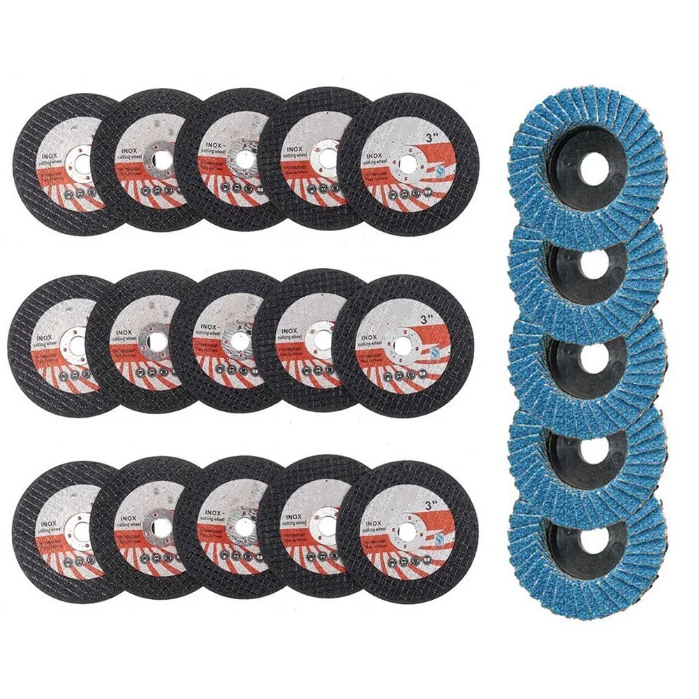 

15pcs 75mm Cutting Discs +5pcs Flat Flap Discs Grinding Wheel For Angle Grinder Cutting And Polishing Ceramic Tile/wood/stone