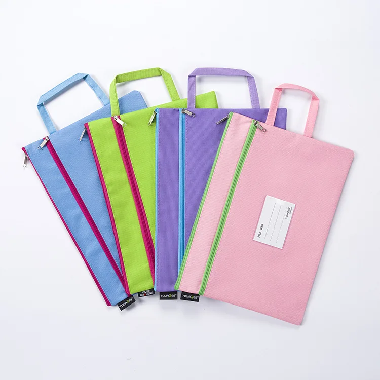 10PCS A4 Double Zipper Portable Student Subject Classification Oxford Cloth Waterproof File Holder Color Information Storage Bag