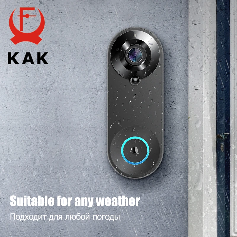 KAK Wireless WiFi Video Doorbell Camera Smart Door Viewer Peephole 1080P HD PIR Motion Detection Night Vision Visual Intercom