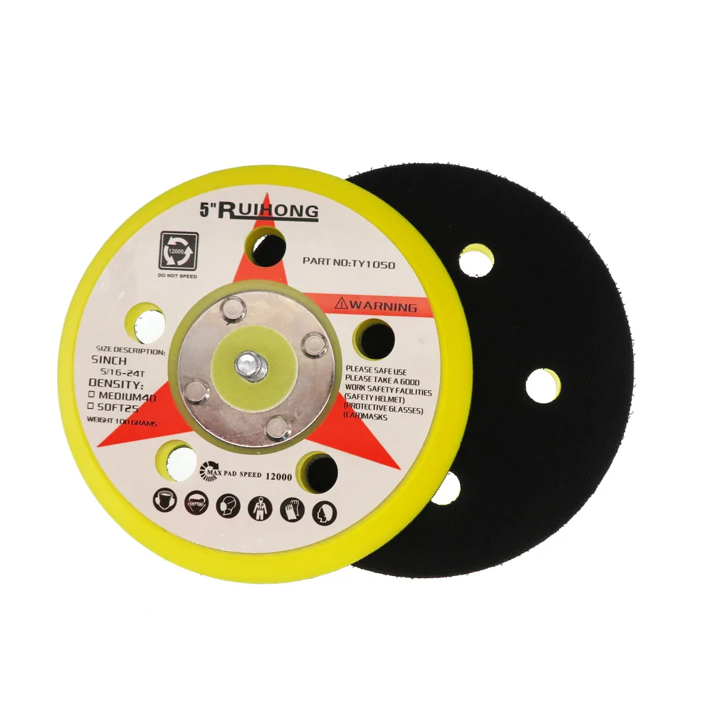 5 Polegada 5/6/8 Furos Backup Lixar Pad125mm Lixar Disco Backing Pad 5/16 "-24 Rosca Gancho e Loop Ferramentas Abrasivas