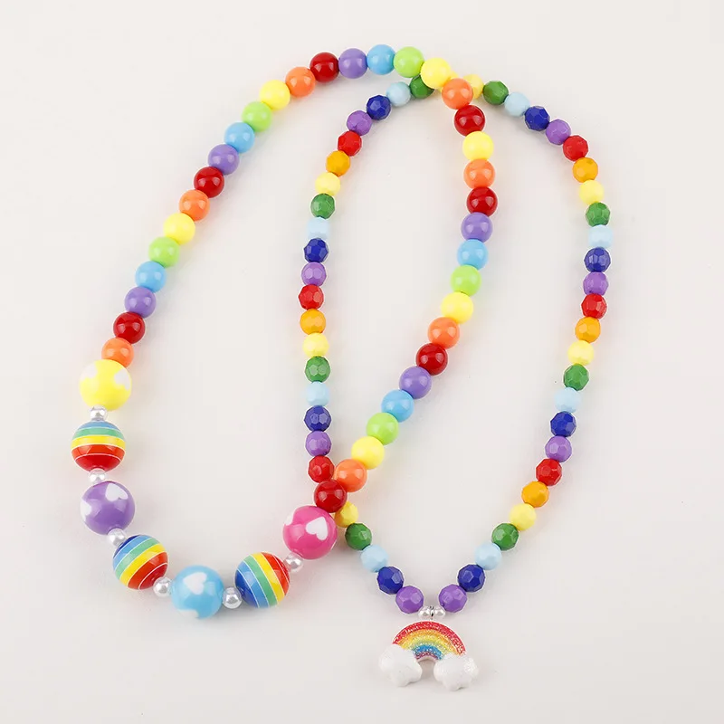 Makersland Children Necklaces Candy Color Cartoon Rainbow Pendants Beads Resin Necklace Cute Design Jewelry Christmas Presents