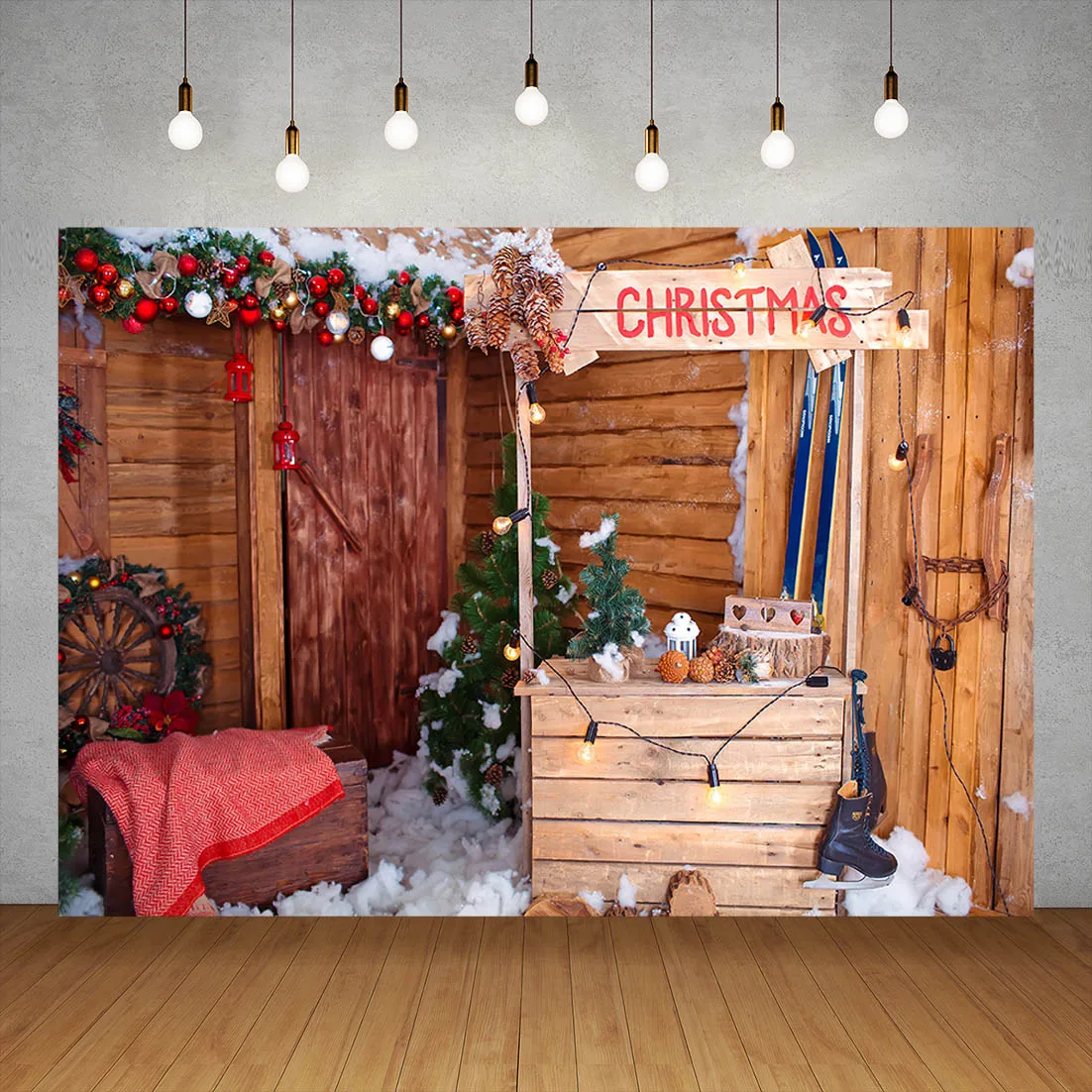 Wooden Cabin Christmas Decor Tree Vinyl Photography Background For Photo Studio Children Baby Party Photophone Photozone Prop