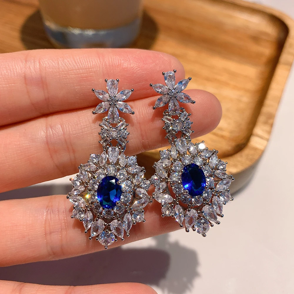 Luxury Ruby Sapphire Jewelry Sets for Women High Carbon Diamond Gemstone Wedding Party Earrings Pendant Necklace Birthday Gift