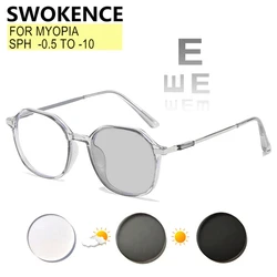 Myoia Glasses Against Blue Ray Photochromic Prescription -0.5 TO -10 Women Men Transparent Frame Nearsighted For Cylinder F211