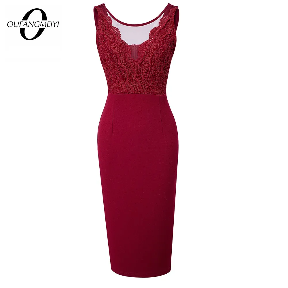 

Women Cocktail Party Sleeveless Mesh Patchwork Bodycon Pencil Dress EB684