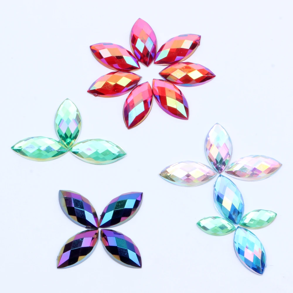 

Acrylic DIY Gems 4x8mm 100pcs Flatback Marquise Earth Facets AB Colors Rhinestone Strass High Shine Nail Art Decorations