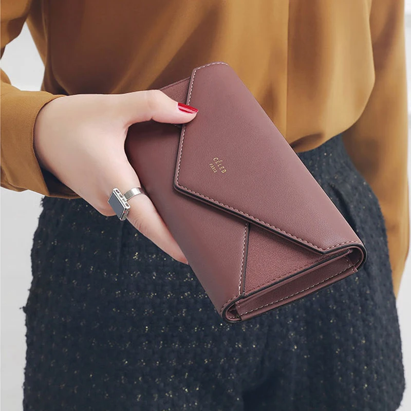 aliwood Brand 3 Fold Women\'s Wallet Designer Envelope Clutch For Women Hasp Money Clip Leather Female Long Wallet Phone Pocket