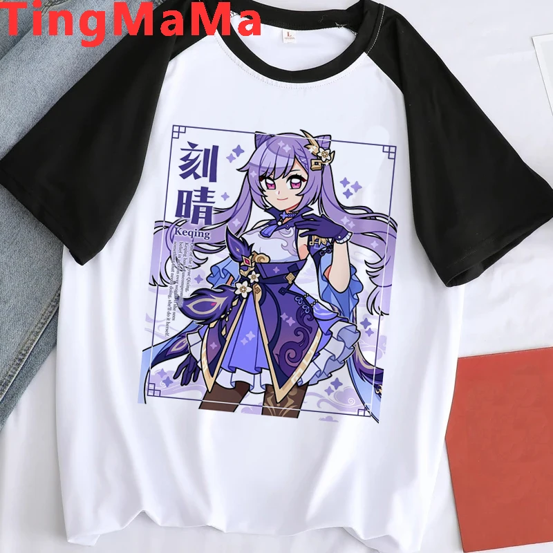 2021 Cute Genshin Impact T Shirt Men Hot Game Graphic Tees Kawaii Summer Tops Harajuku Cartoon T-shirt Funny Keqing Unisex Male