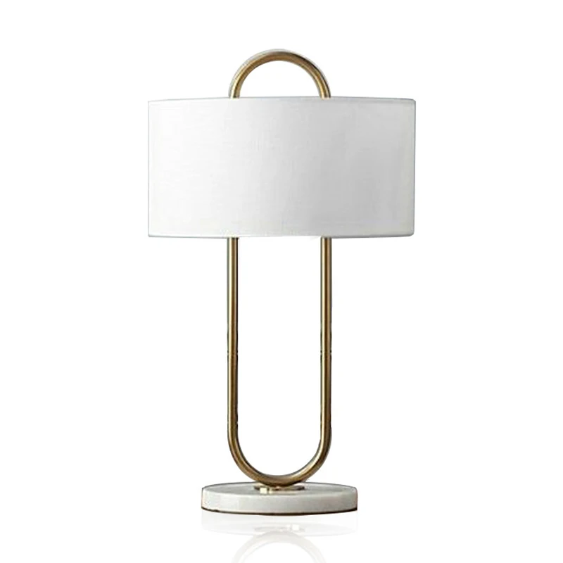 

Simple Modern Golden Metal Plating Table Lamp Living Room Bedroom Study Decor White Cloth LED E27 Lighting Desk Fixture