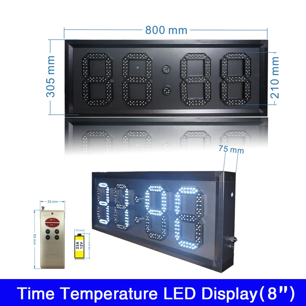 Custom made New Design 8''Inch  White  Red Yellow Green Color LED Time Temperature Signs Digital Display Aluminum alloy frame