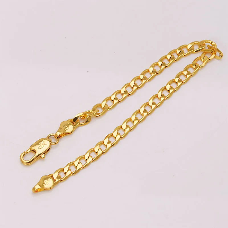 XP Jewelry -- ( 17 cm 19 cm x 5 mm ) 1:1 24 k Yellow Gold Plated Figaro Bracelets For Men Women Fashion Jewelry