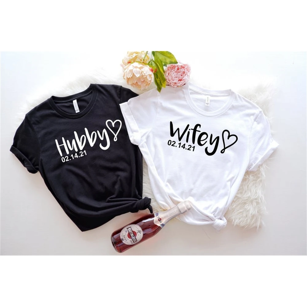 

Wifey and Hubby Husband Just Married Shirt Honeymoon Wedding Short Sleeve Tees F0U75