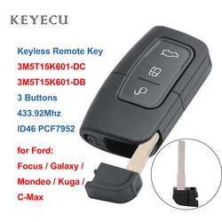 Keyecu 3M5T15K601-DC/DB Keyless Go Smart Remote Key for Ford C-Max Focus MK2 Kuga Mondeo Galaxy 433.92Mhz ID46 PCF7952​ Chip