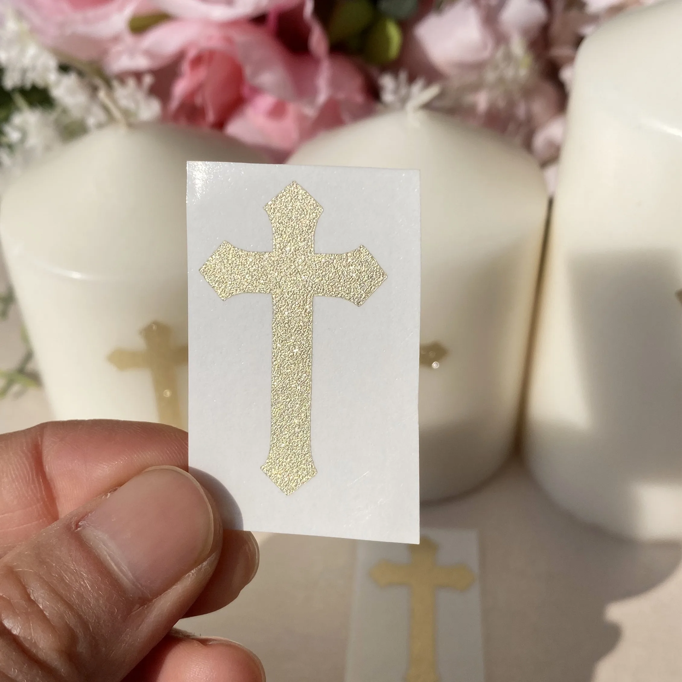 30 My first holy Communion Labels Confirmation Christening Baptism Decorations Glitter Gold Cross Candle Stickers