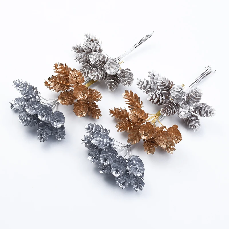 Gold Silver Christmas Pine Cone Artificial Plants Diy Gifts Candy Box Wedding Decorative Flowers Home Room GiftDecor Accessories