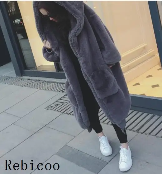 Winter Bont Warm Hooded Grote Maat Medium Lengte Effen Kleur Bont & Faux Fur Vrouwen Nieuwe Casual Lange Mouw Vrouwen bontjas