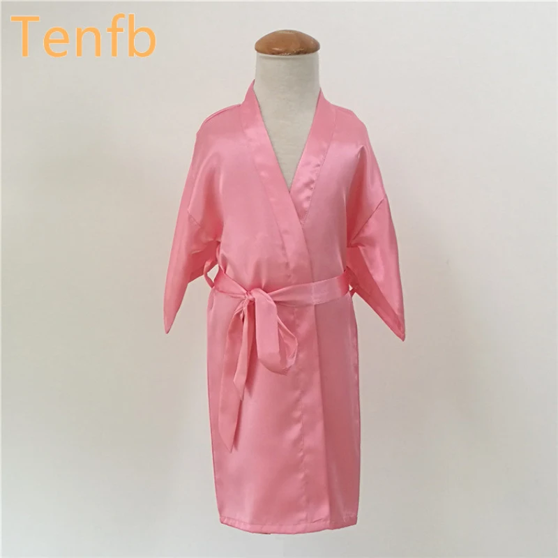 Tenfb Children's Silk Satin Pure Kimono Wedding Dressing Gown Girl Kids Robes Bridal Lingerie Sleepwear