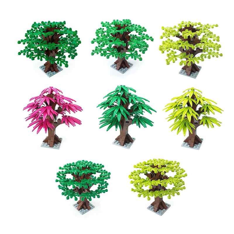 MOC small particle building blocks tropical rain forest flowers and trees plant forest big trees palm trees assembling parts