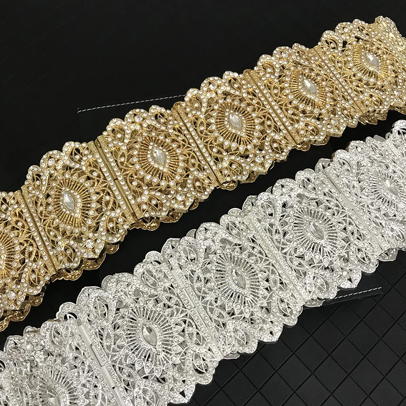 

Luxury all crystal inlaid woman's belt wedding dress body chain brand design big size wide waist chain adjustable ethnic jewelr